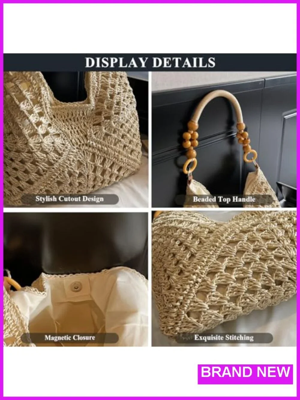 Straw Hobo Tote Bag Crochet Beach Shoulder Purse for Women